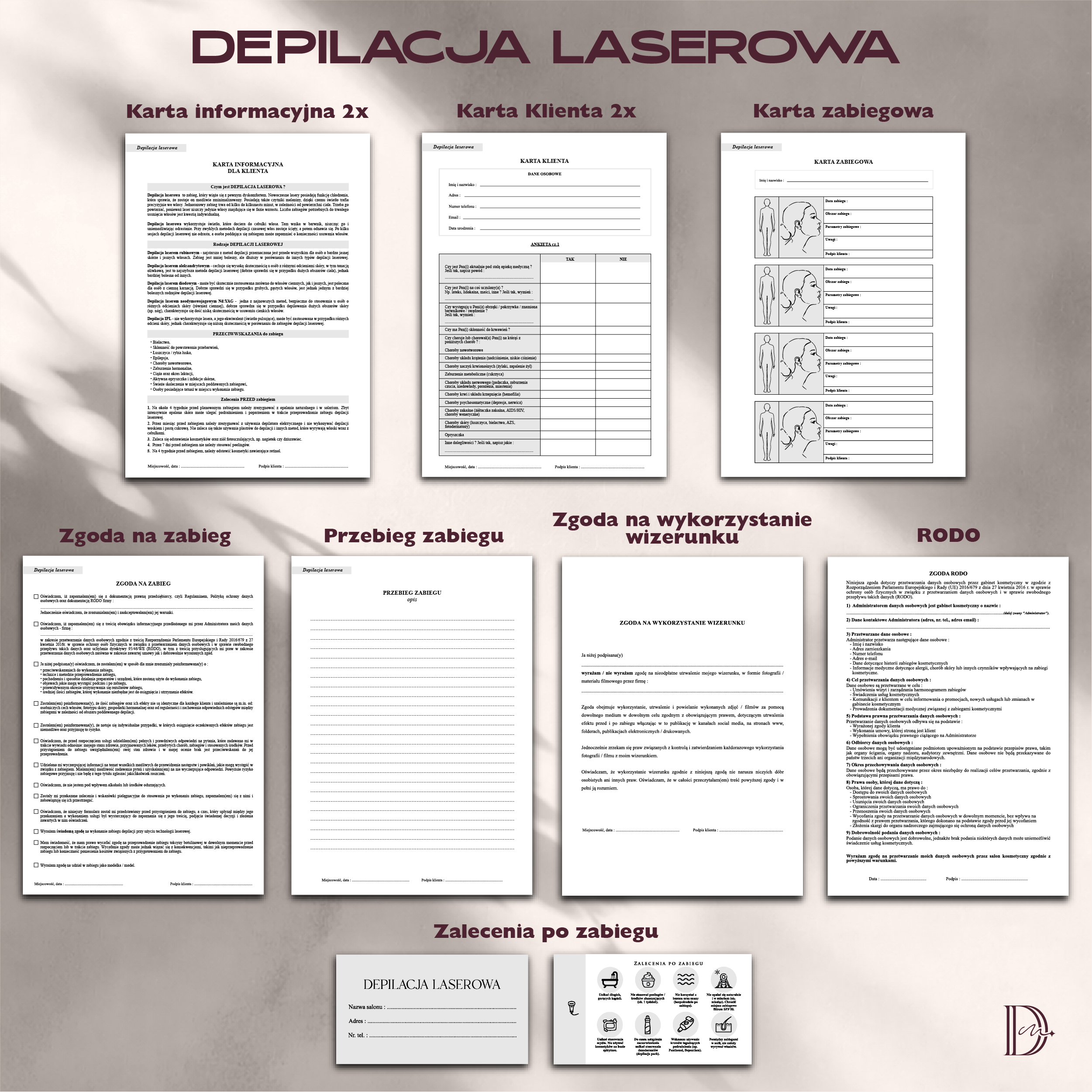 DEPILACJA LASEROWA dokumenty zabiegowe PAKIET