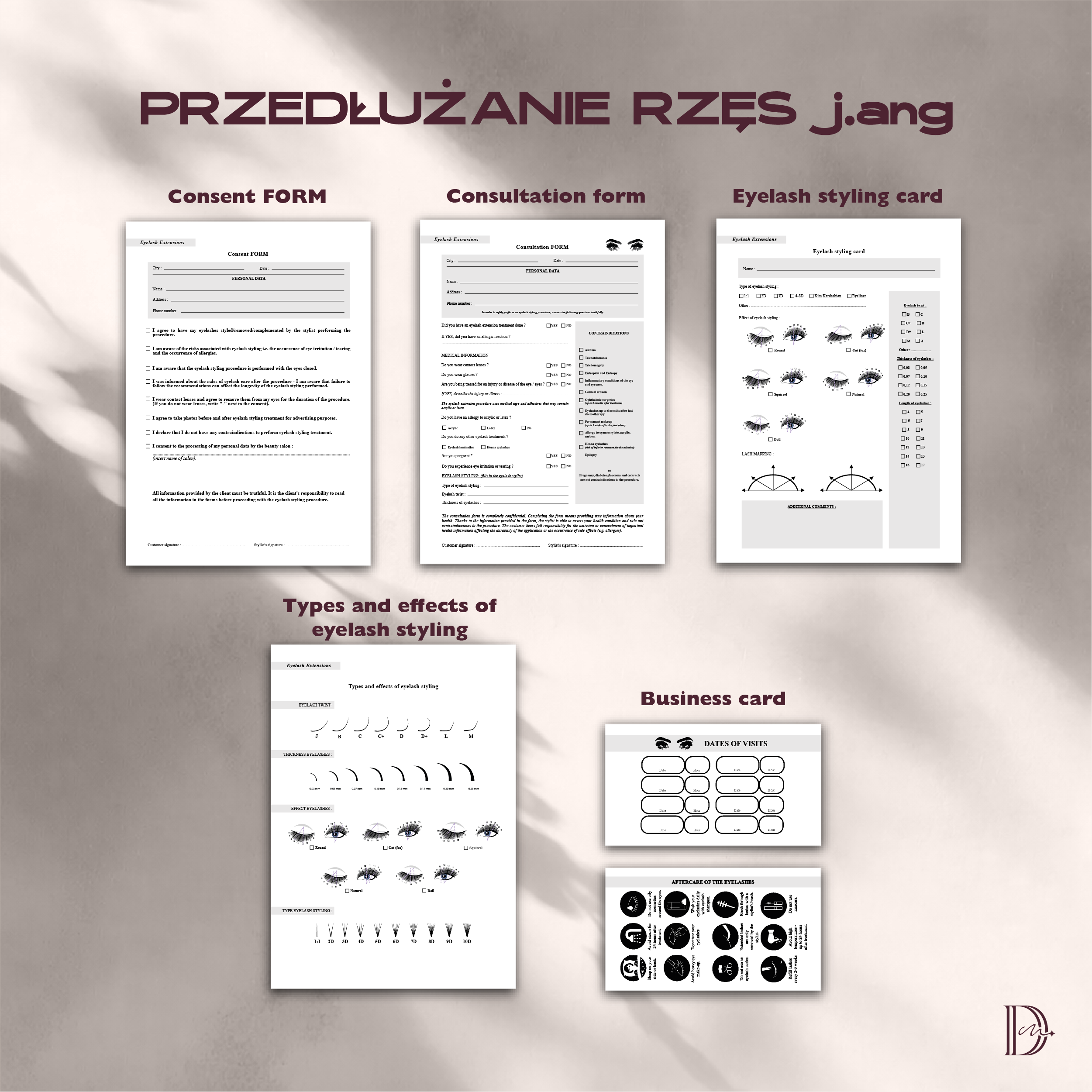 Przedłużanie rzęs j.ang dokumenty zabiegowe PAKIET