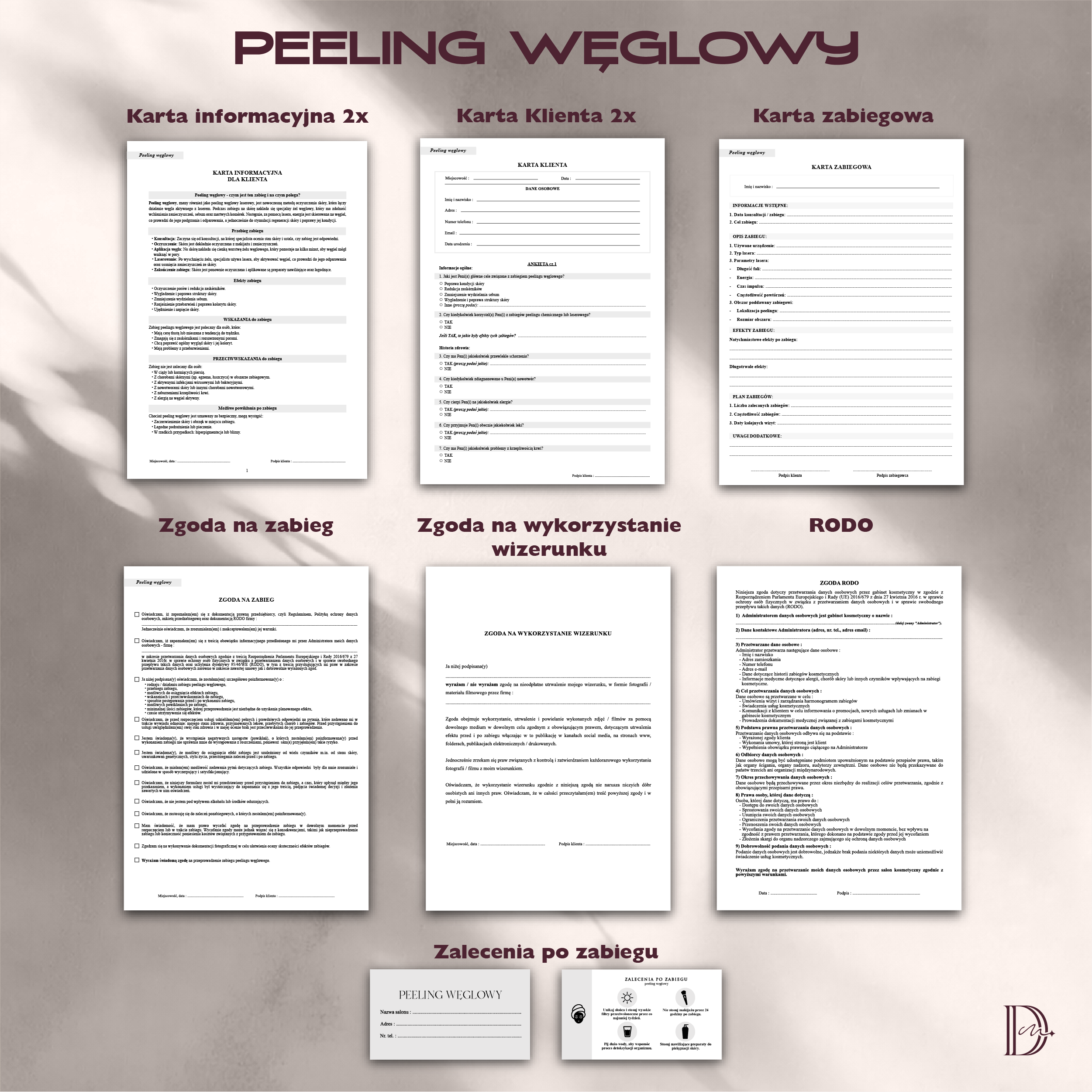 PEELING WĘGLOWY dokumenty zabiegowe PAKIET