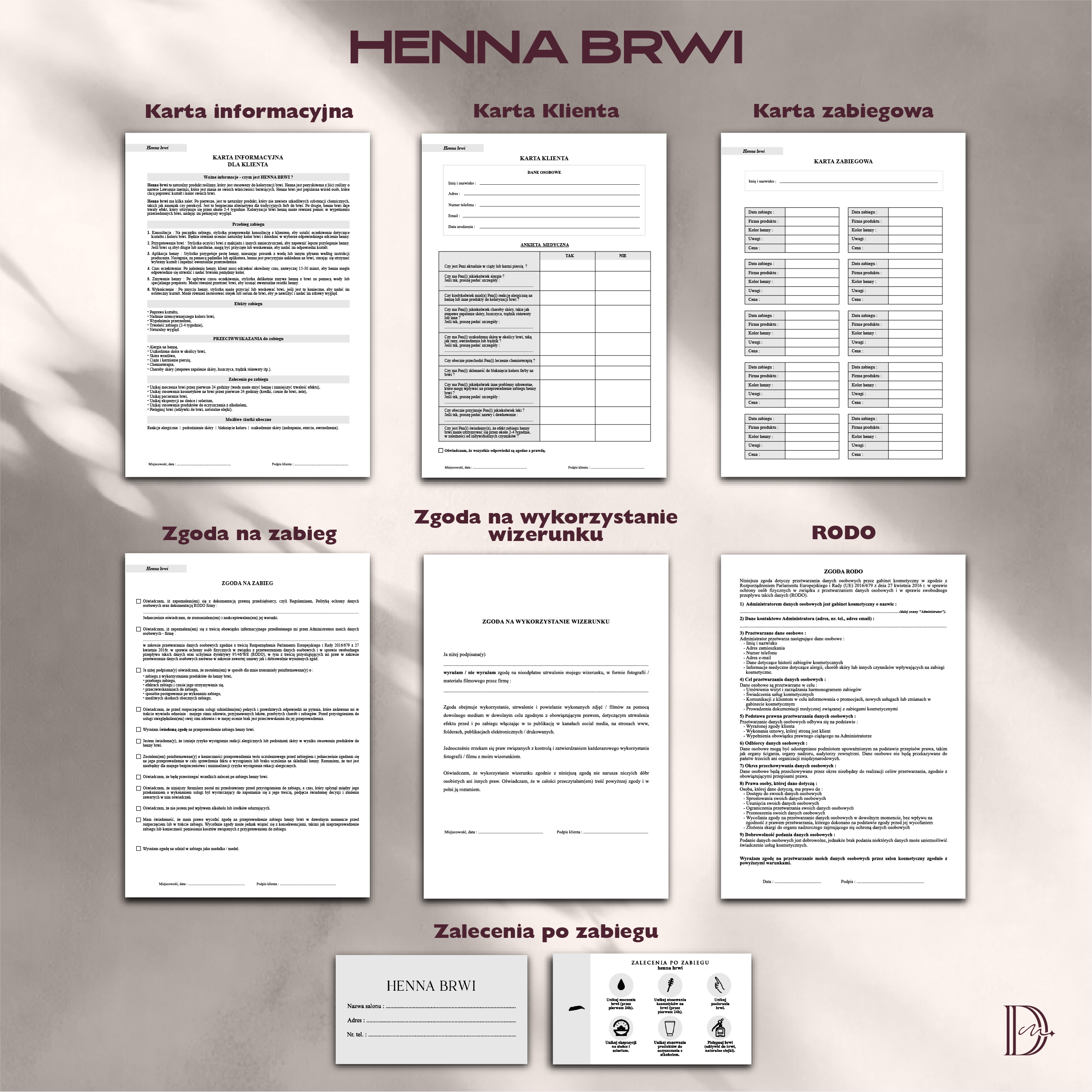 HENNA BRWI dokumenty zabiegowe PAKIET