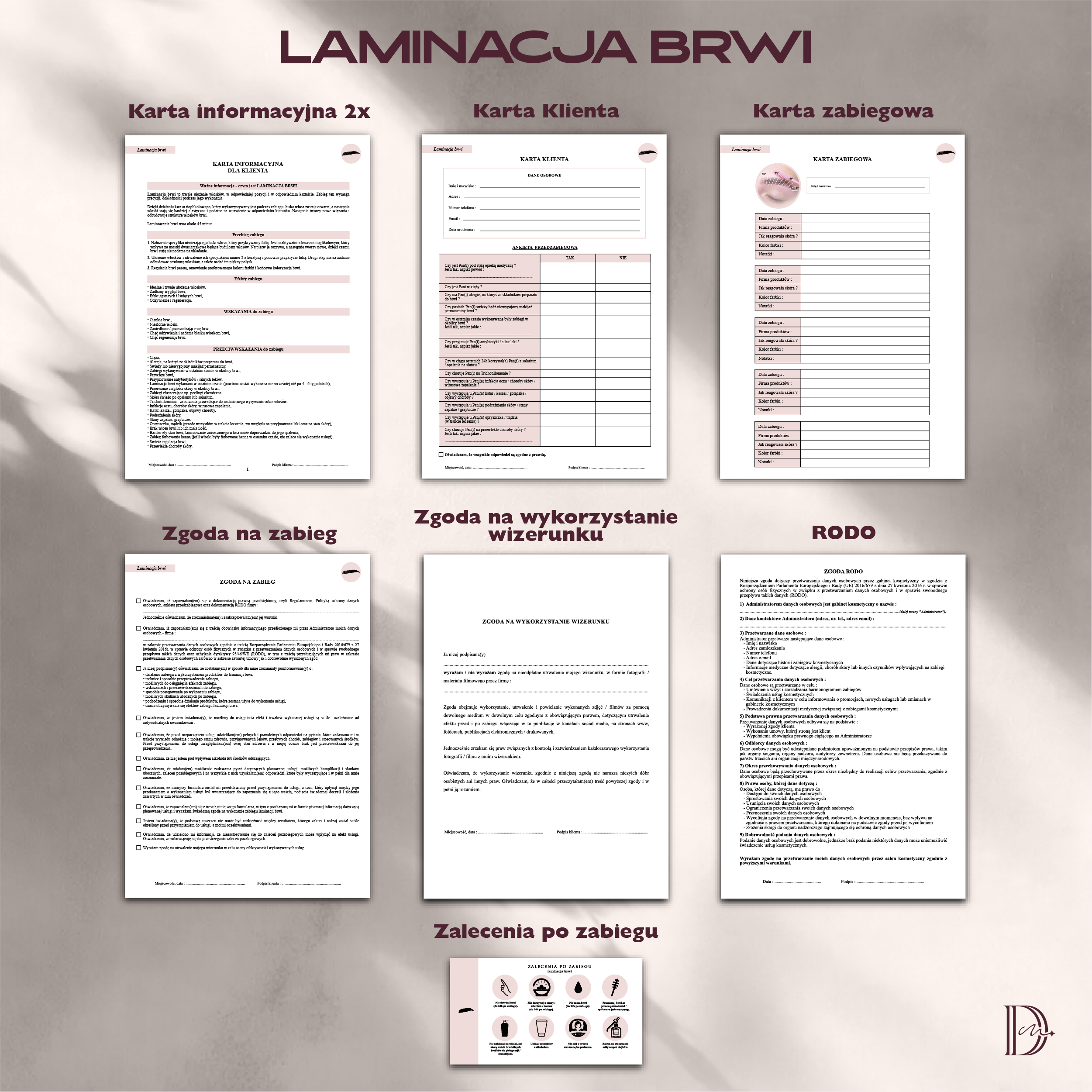 LAMINACJA BRWI dokumenty zabiegowe PAKIET