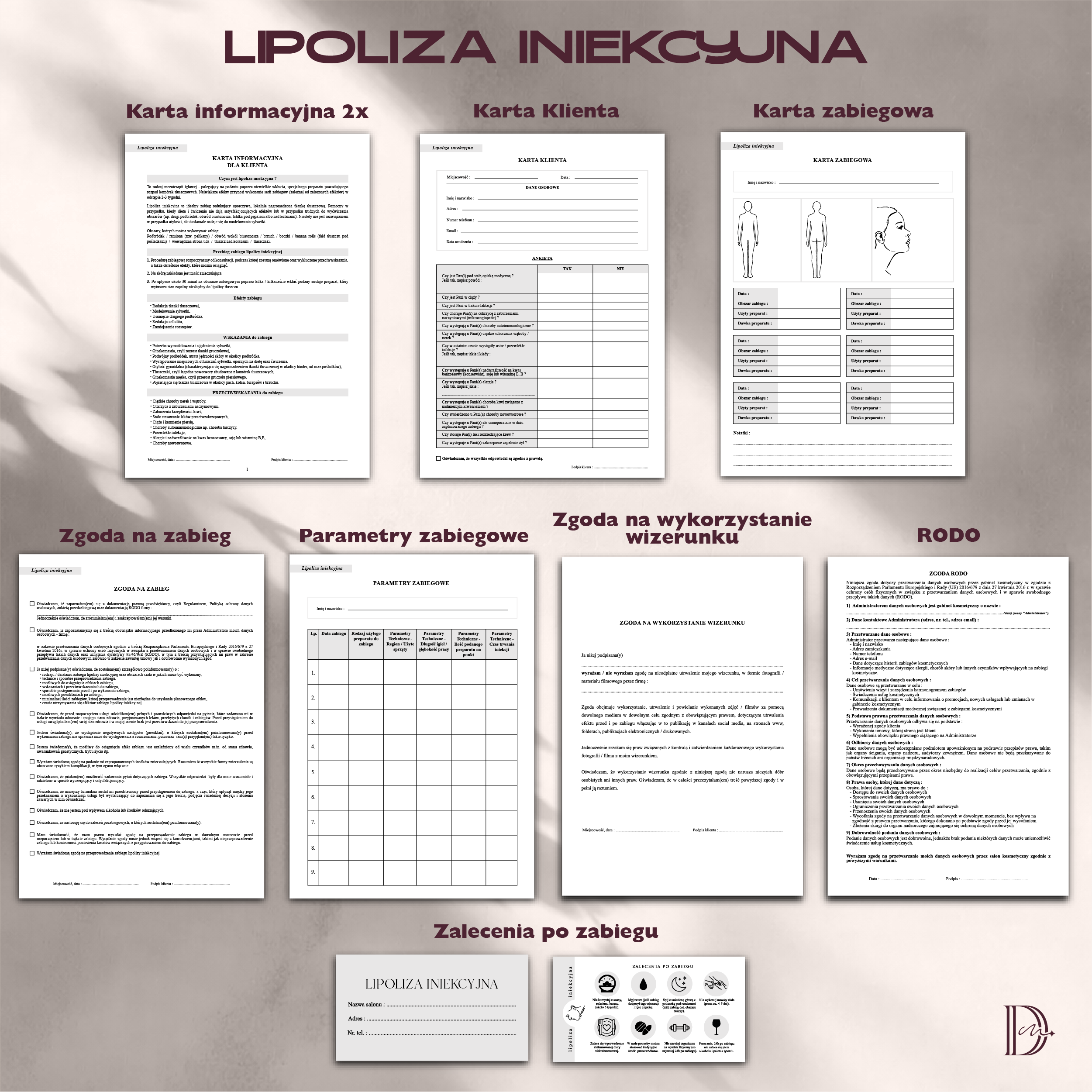 LIPOLIZA INIEKCYJNA dokumenty zabiegowe PAKIET