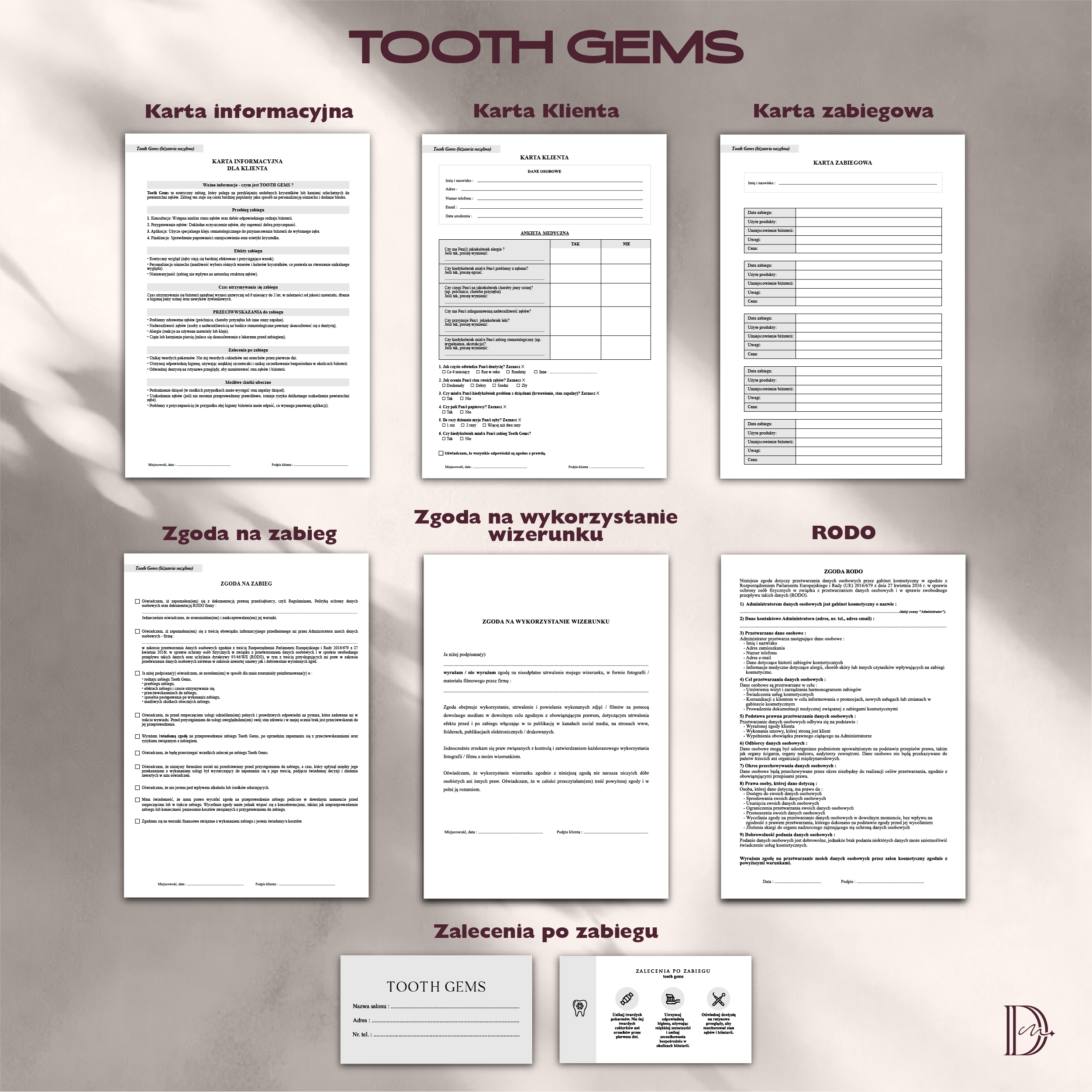 TOOTH GEMS dokumenty zabiegowe PAKIET