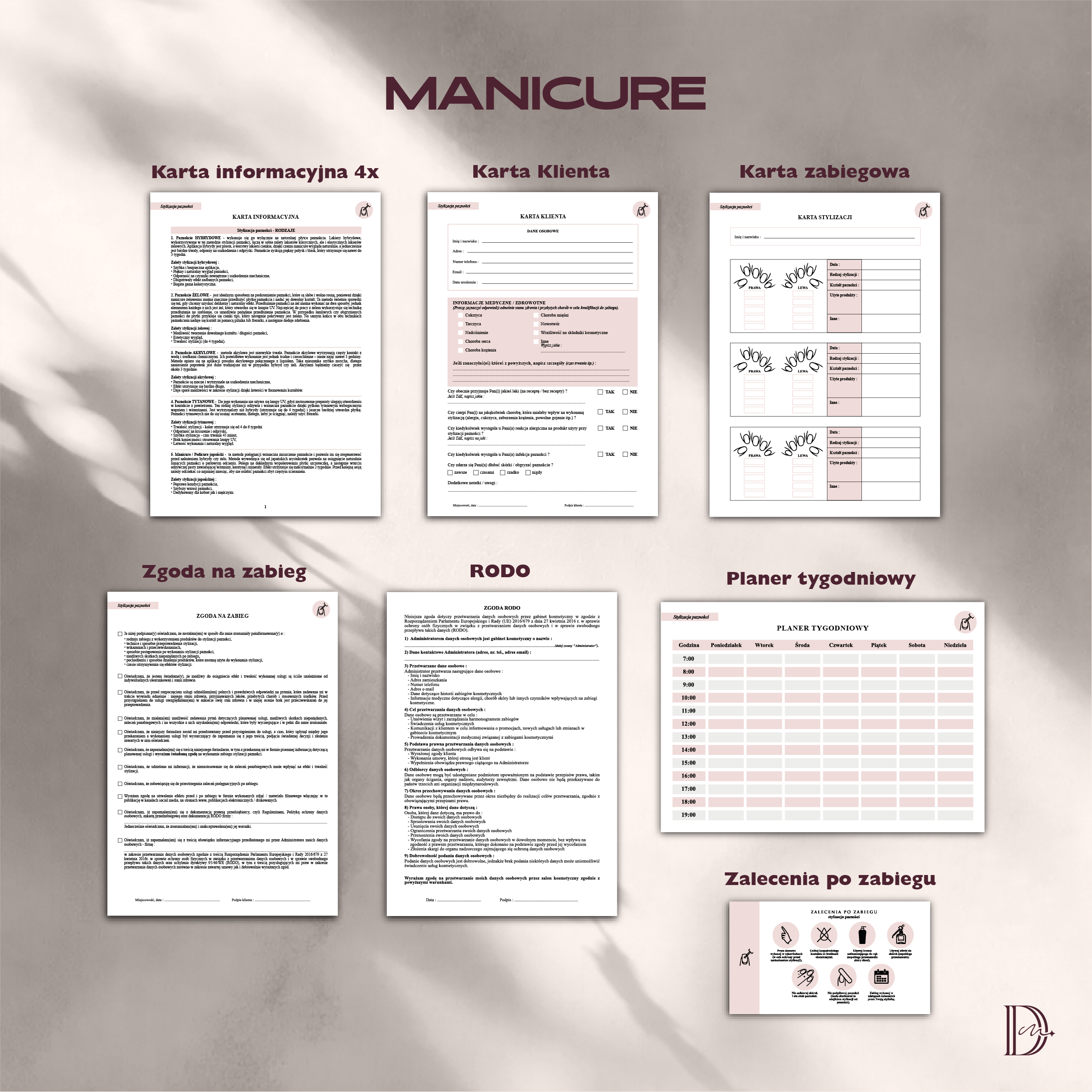 MANICURE dokumenty zabiegowe PAKIET