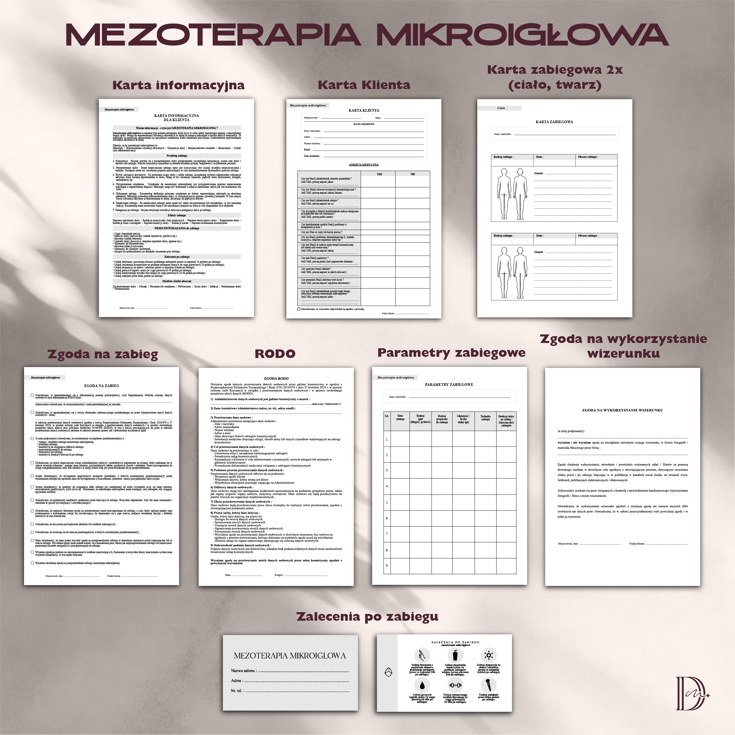 MEZOTERAPIA MIKROIGŁOWA dokumenty zabiegowe PAKIET