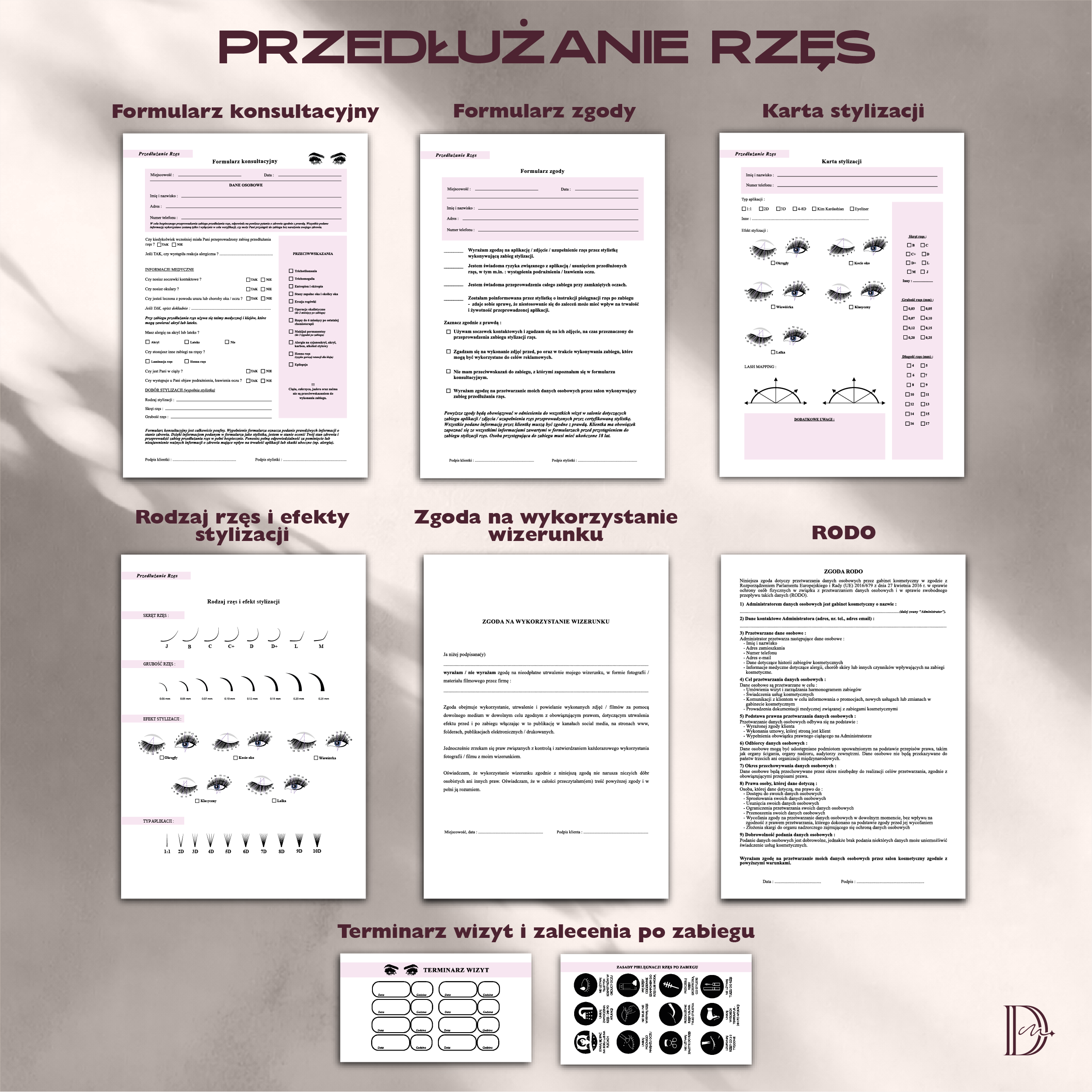 PRZEDŁUŻANIE RZĘS dokumenty zabiegowe PAKIET