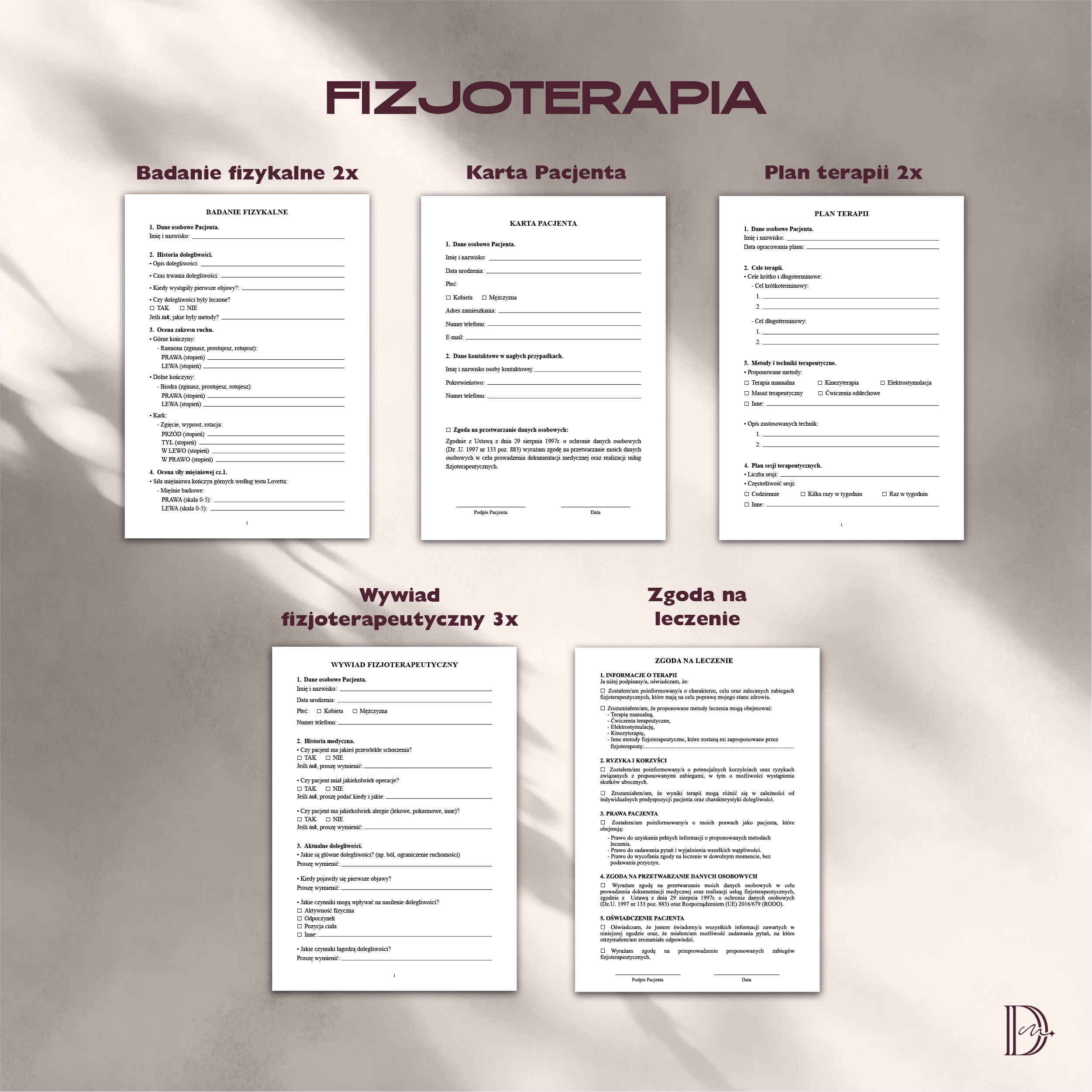 FIZJOTERAPIA dokumenty PAKIET