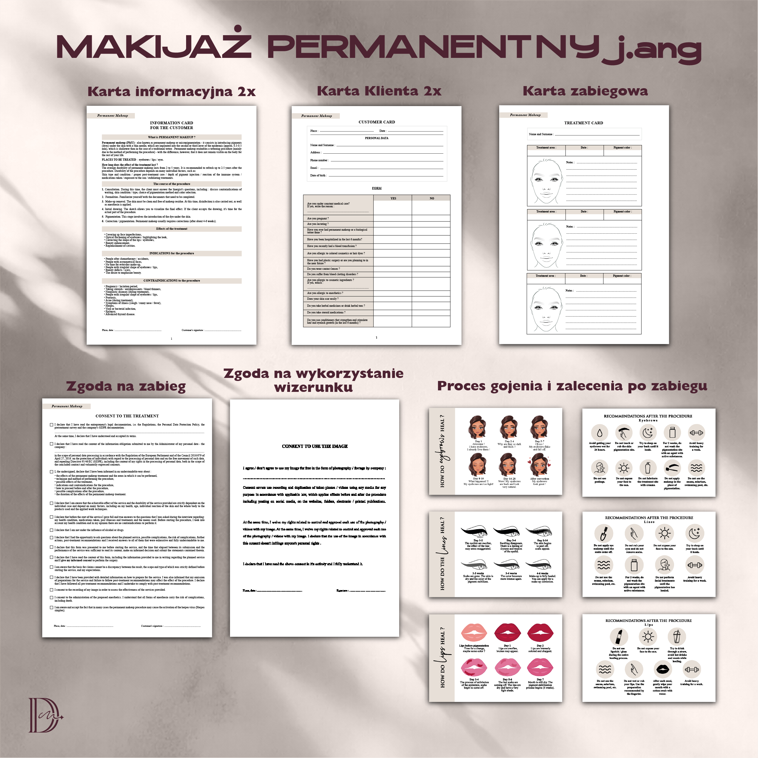 Makijaż permanentny j.ang dokumenty zabiegowe PAKIET