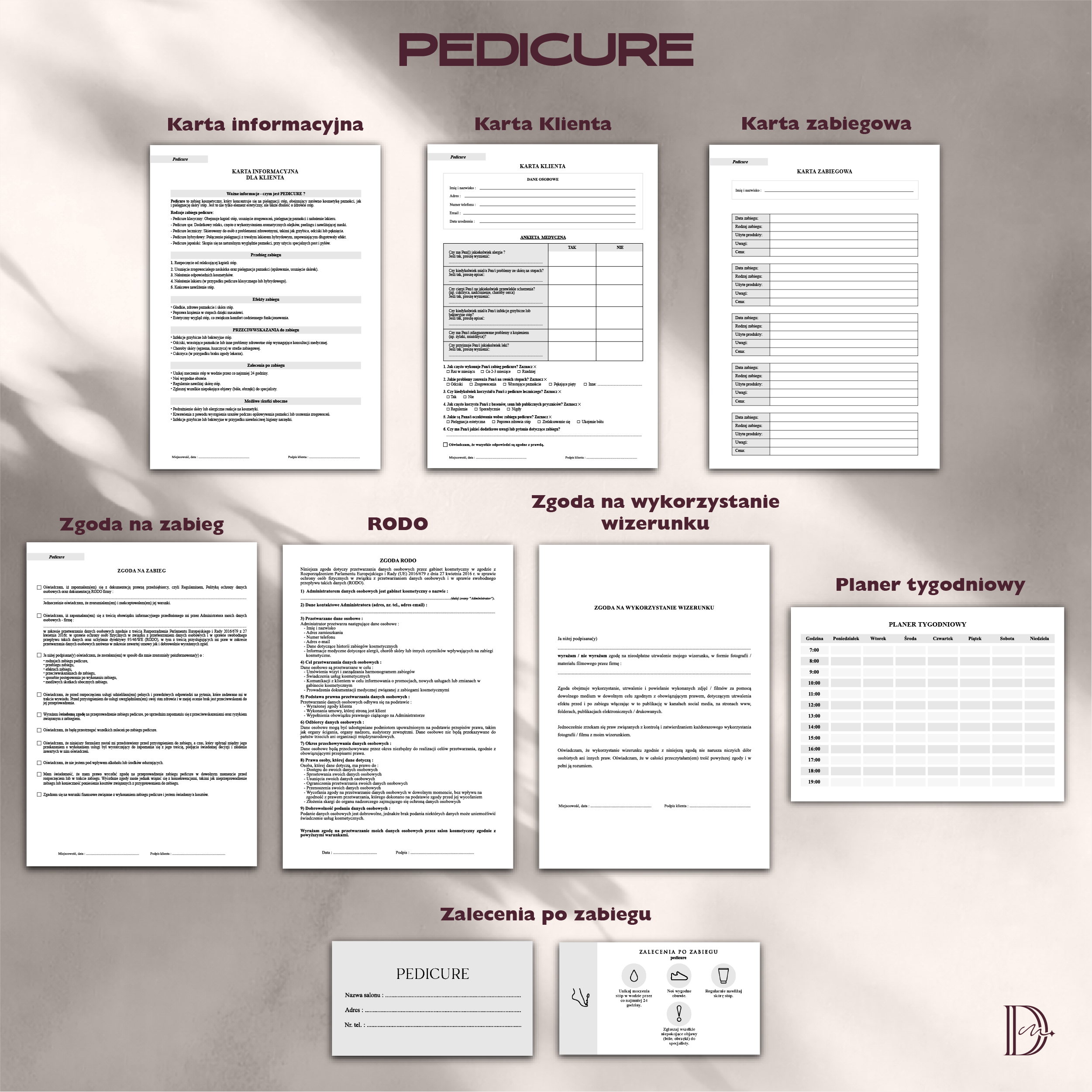 PEDICURE dokumenty zabiegowe PAKIET