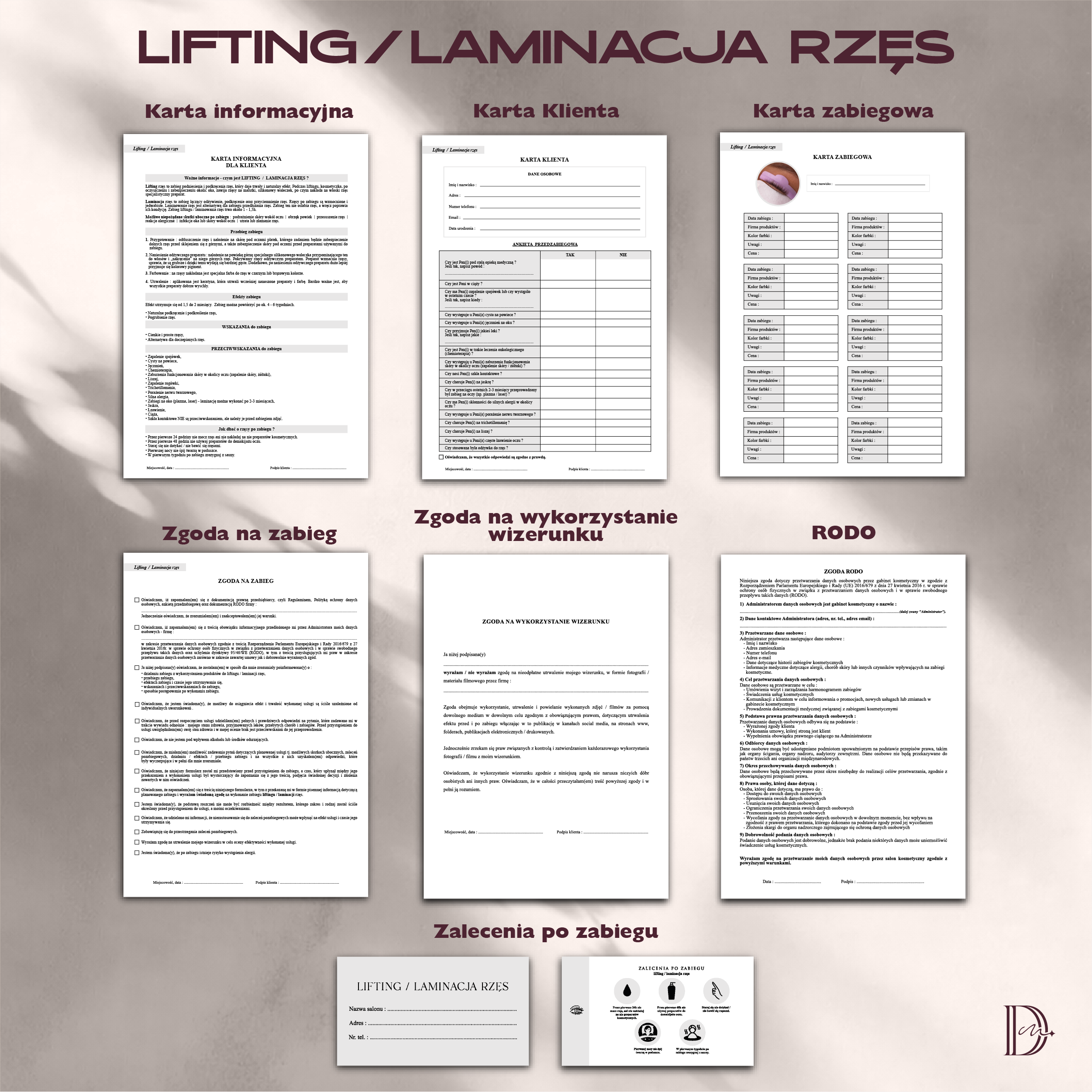 LIFTING / LAMINACJA RZĘS dokumenty zabiegowe PAKIET