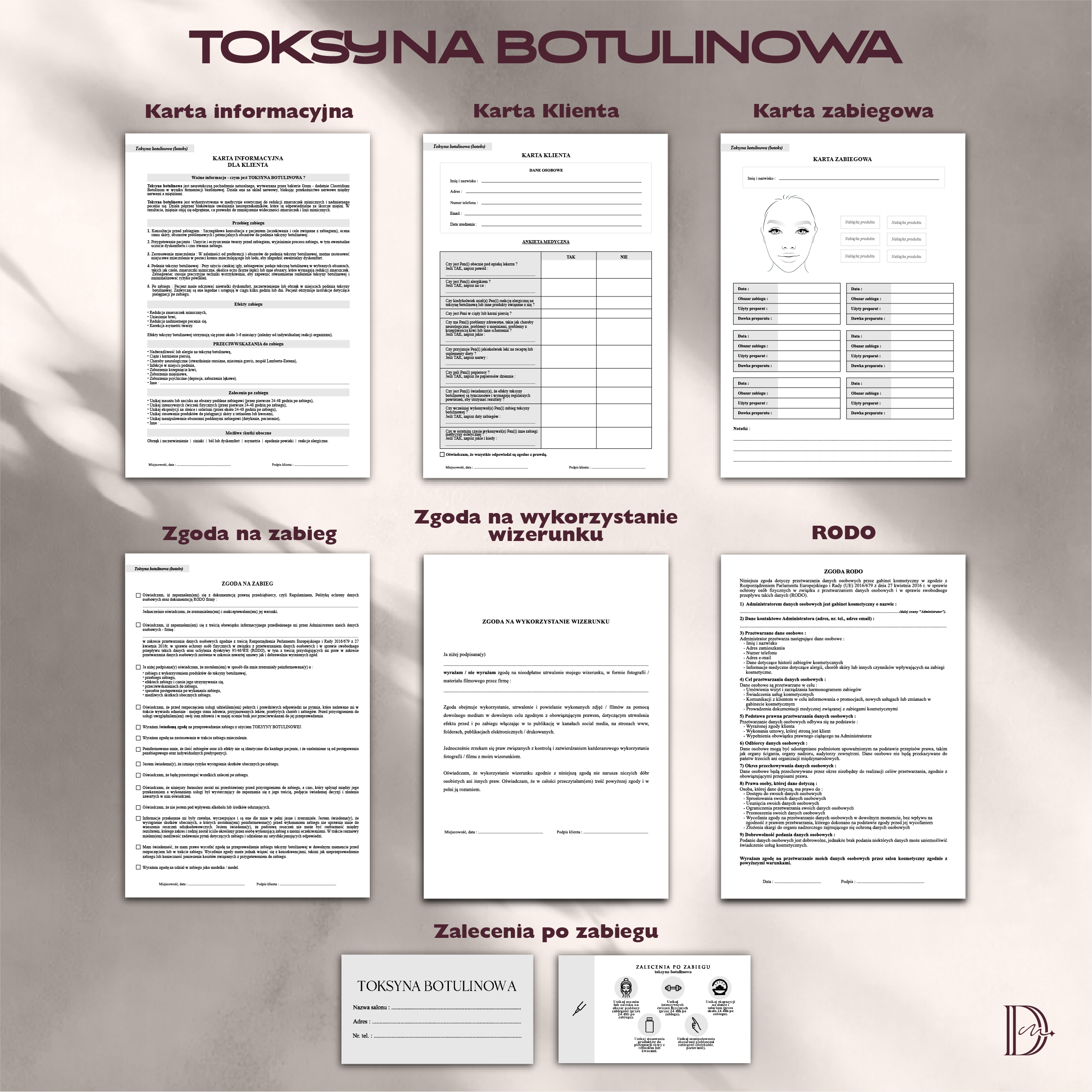 TOKSYNA BOTULINOWA dokumenty zabiegowe PAKIET